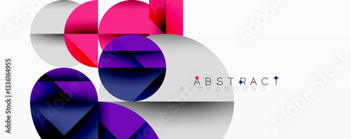 Abstract geometric artwork with overlapping circles and gradients, circle square triangle shapes background featuring sharp angular cuts, smooth shading, and structured layered composition