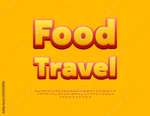 Vector Summer signboard Food Travel. Sunny Yellow Font. Modern Alphabet Letters and Numbers.