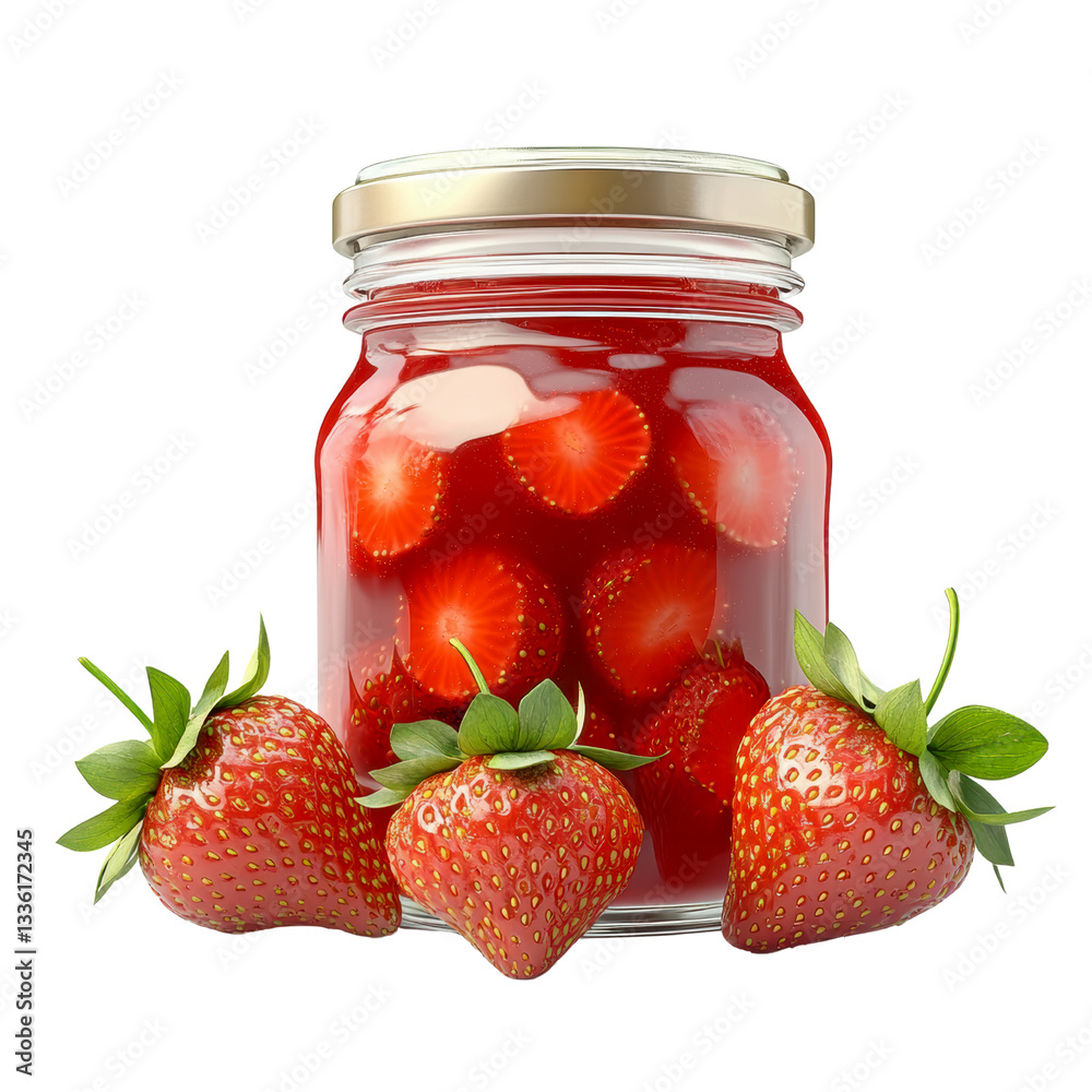 Fresh strawberries in jar on a transparent background food photography Fresh strawberries in jar on a transparent background food photography
