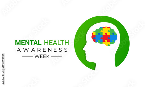 National mental health awareness week, May vector design for web banner, cards, prints, social media, poster, flyer and background design template. Realistic ribbon with man head icon design.