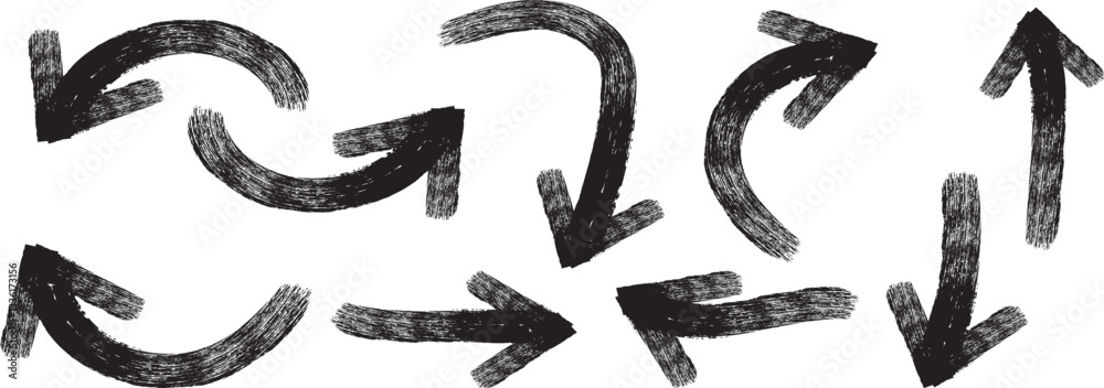 Hand drawn various style brush arrow set  and grunge arrow vector, grunge arrow brush, grunge arrow paint.