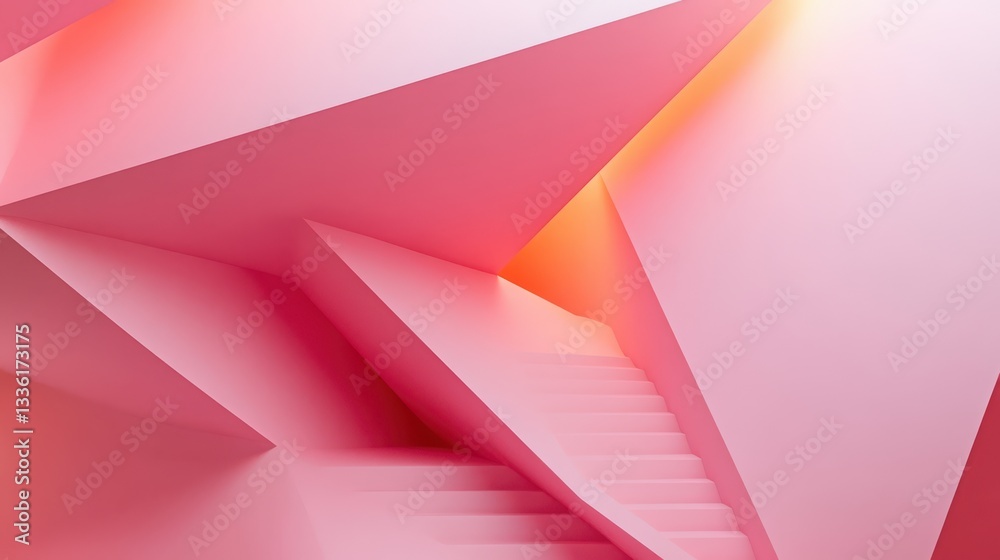 Fototapeta premium Modern Abstract Architecture with Pink Geometric Shapes and Stairs