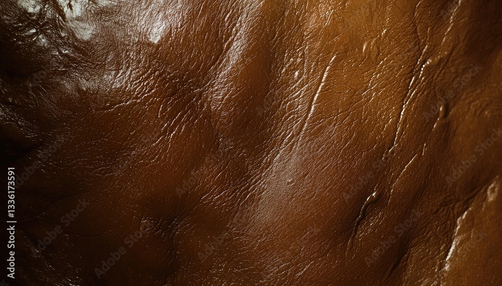 Fototapeta premium Detailed macro shot showcases shiny brown textured leather material