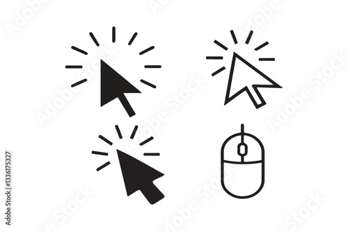 An arrow click icon signifies the action of selecting or activating elements within a digital interface using a pointing device.