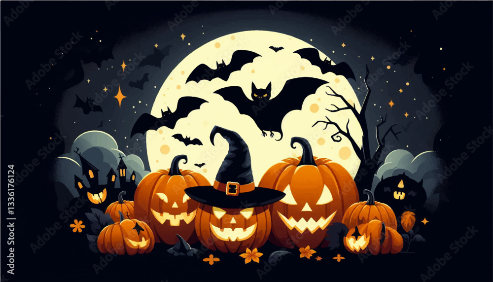 halloween background with pumpkin and bats halloween background with pumpkin and bats