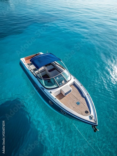 Modern Boat in Tropical Paradise, Crystal Clear Cruising, Leisure in Lagoon