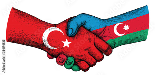 Handshake with flags of Azerbaijan and Turkey