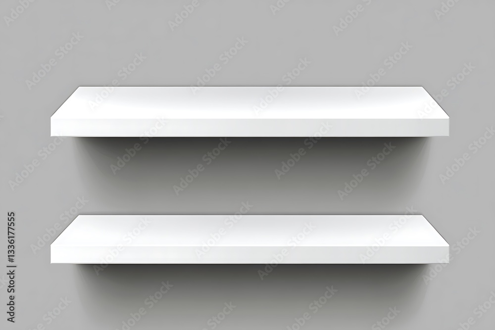 White isolated empty 3D rendering showcase background podium racked display shop blank store market shelf supermarket retail rack equipment shelving.