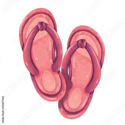Brown sandals vector image, flip flop clip art, slippers clip art, clip art of flip flops, sandals clip art illustration vector, hand drawn watercolor painting style, gambar sandal jepit