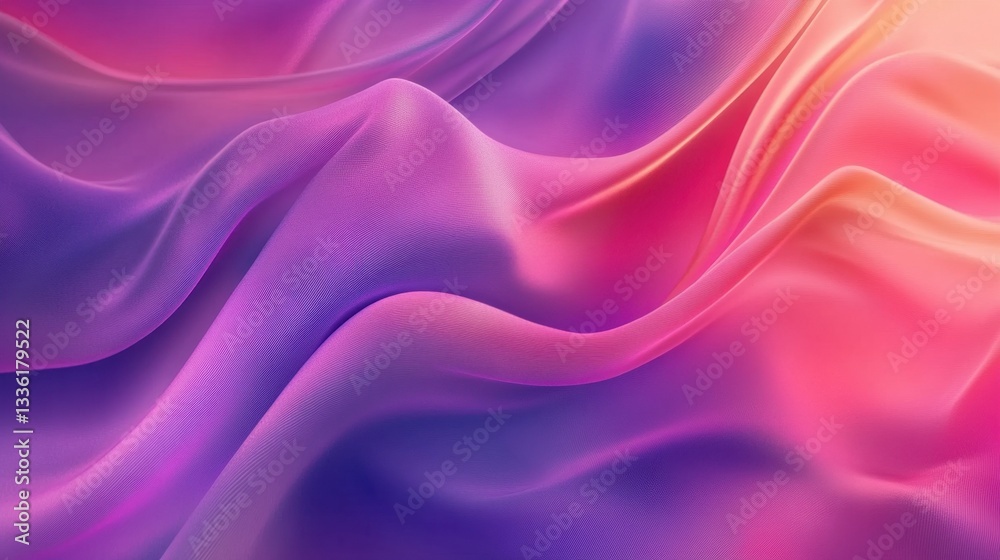 Obraz premium Vibrant magenta and purple abstract silk fabric. Abstract pink flowing waves, elegant silky texture. Purple silk drape abstract background. Velvet fabric, purple and magenta hues, smooth texture