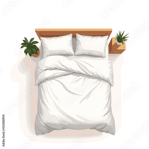 Minimalist white bed linens in calming bedroom, simplicity and serenity
