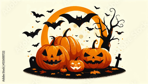 halloween background with pumpkin and bats