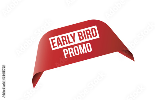 Early Bird Promo red ribbon label banner.