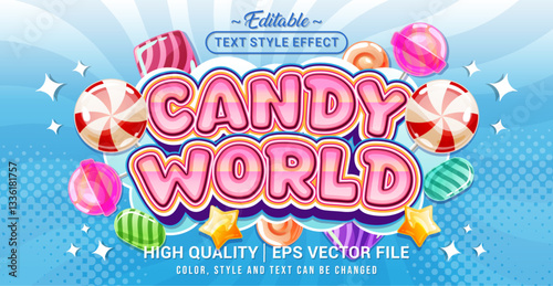 Editable text style effect - Candy World text style theme. Vector text style illustration template.