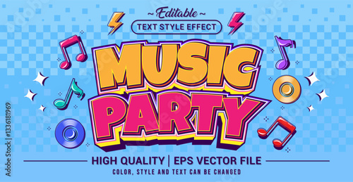 Editable text style effect - Music Party text style theme. Vector text style illustration template.