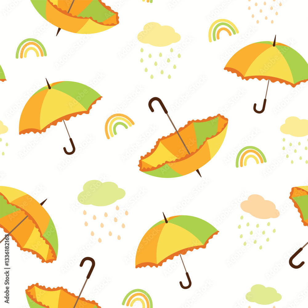 Fototapeta premium kids seamless pattern, umbrella , rain, cloud pattern, baby, child, children, fabric, textile, paper