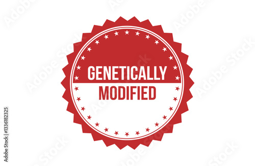 Genetically Modified red ribbon label banner.