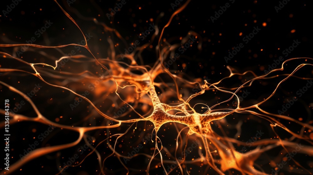 Naklejka premium A glowing neural network visualizing the fast-paced evolution of AI. Defined nodes and precise lighting effects.