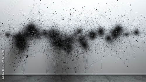 Abstract Black and White Network Structure With Points and Lines Interconnected on White Wall