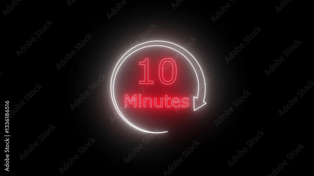 Glowing neon 20 minute countdown and circle arrow 4k animation on a black background.