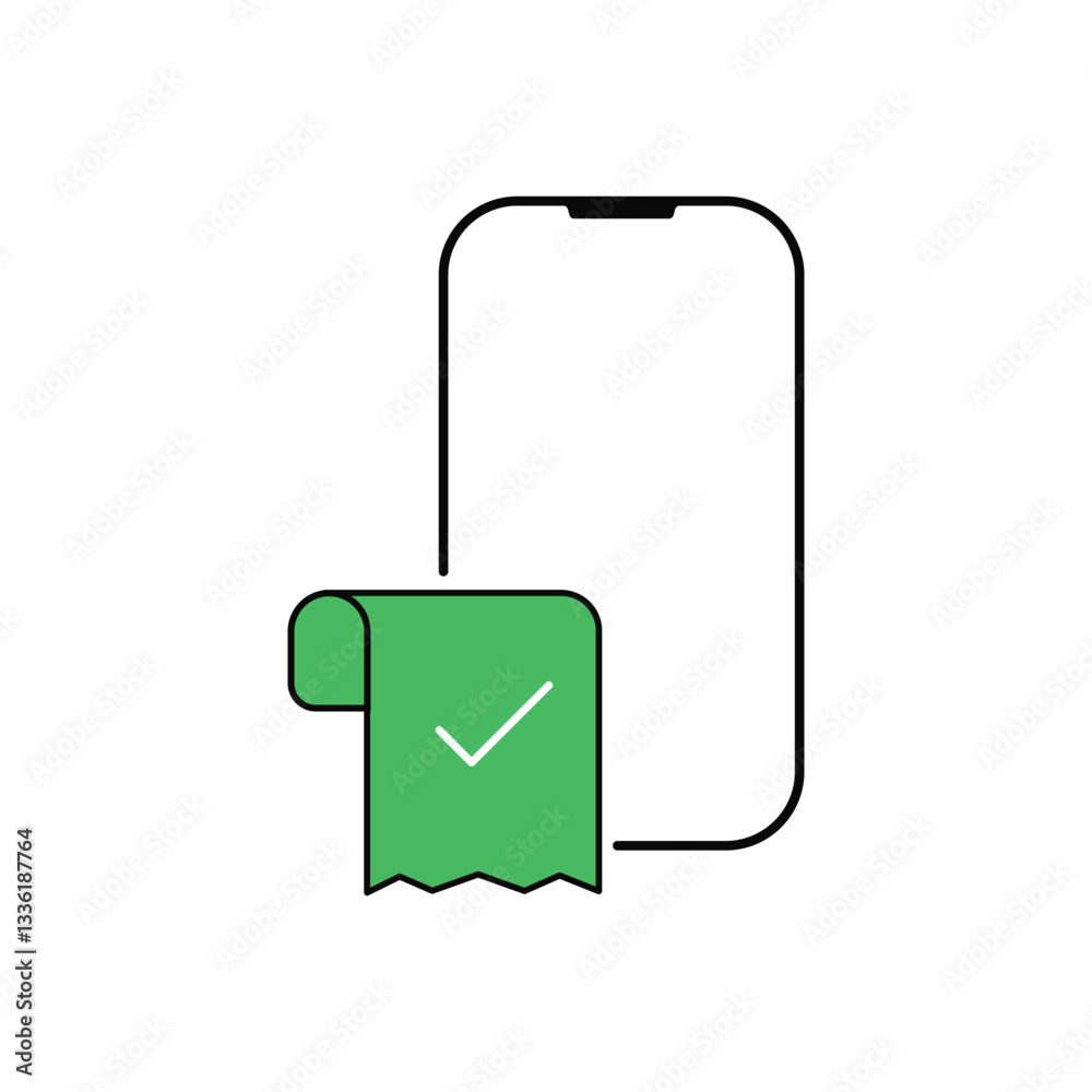 check mark with phone icon like apply now or confirm. flat trend modern logotype graphic web outline design element isolated on white. concept of electronic wallet or ewallet easy transaction sign check mark with phone icon like apply now or confirm. flat trend modern logotype graphic web outline design element isolated on white. concept of electronic wallet or ewallet easy transaction sign
