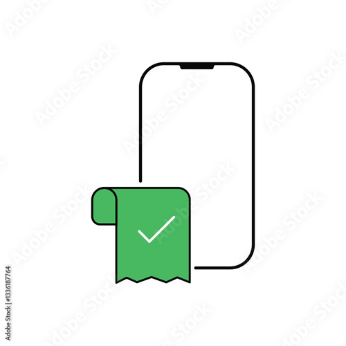 check mark with phone icon like apply now or confirm. flat trend modern logotype graphic web outline design element isolated on white. concept of electronic wallet or ewallet easy transaction sign