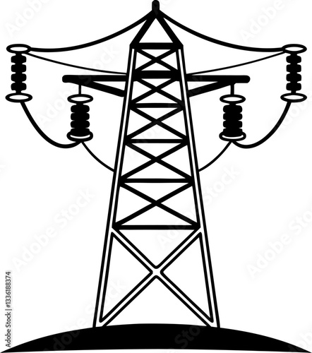 Electricity transmission tower silhouette power grid structure, energy infrastructure, industrial icon.