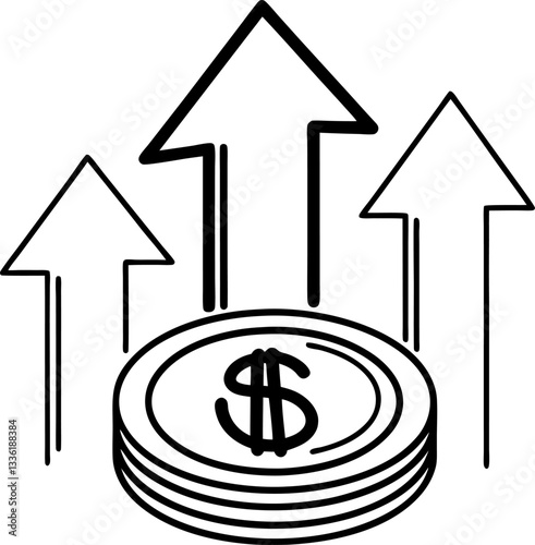 Rising currency growth concept with upward arrows and dollar symbol.