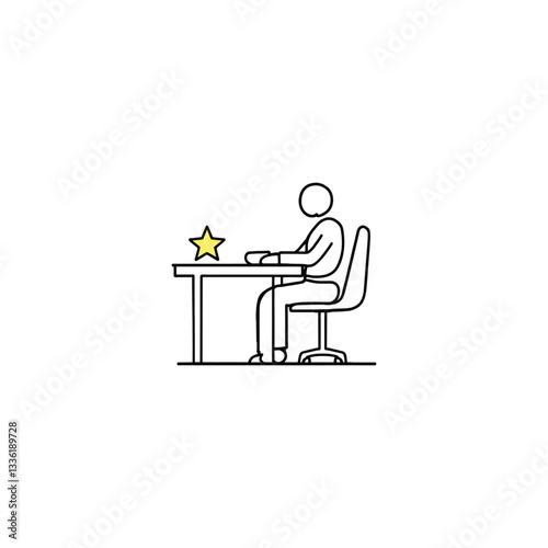 best employee icon  Productivity Icon Vector: Minimalist Line Drawing of a Seated Person with Star on Desk