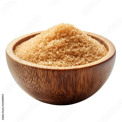 Brown Sugar in a Wooden Bowl on Transparent Background