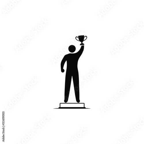 best employee icon  Victory Silhouette: Black Outline of Figure Holding Trophy on Podium in Celebration of Achievement