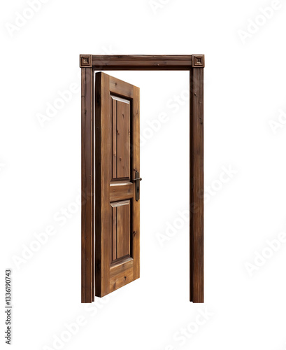 A open wooden door frame, transparent background ,png


