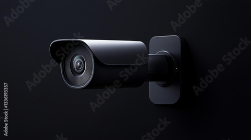 Close-Up of Modern Black Surveillance Camera on Dark Background