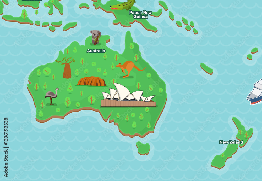 Naklejka premium Editable Australia & New Zealand map vector assets with detailed outlines, customizable colors, and scalable formats. Perfect for infographics, presentations, print, and digital designs.