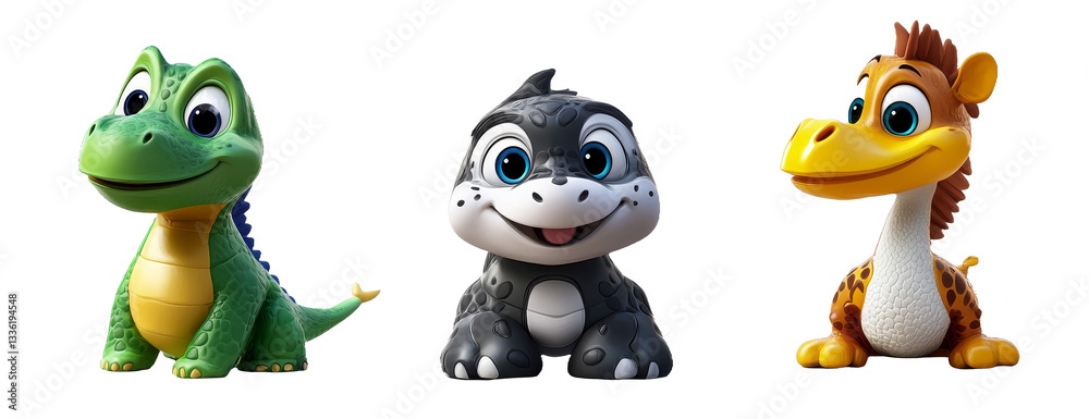 Obraz premium [Transparent Background PNG]Adorable Cartoon Dinosaurs Illustration