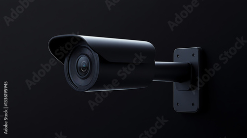 Close-Up of Modern Black Surveillance Camera on Dark Background