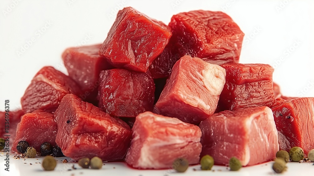 Cubes of raw beef meat isolated on white background Cubes of raw beef meat isolated on white background