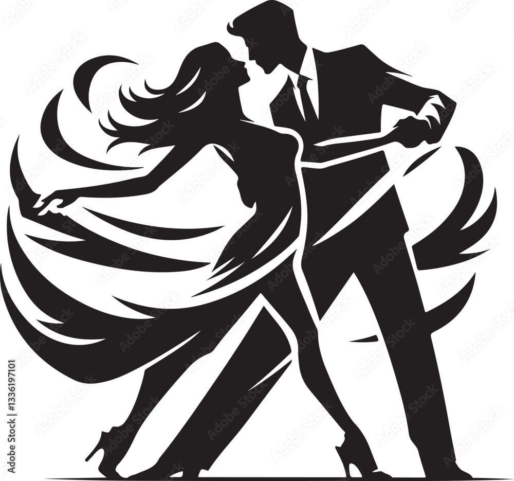 Fototapeta premium Dancing Couple bold line art silhouette design vector.