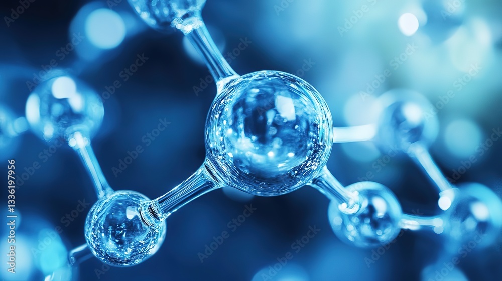 Abstract connection of transparent hydrogen molecules on a blue background, 32K Resolution