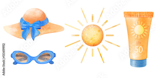 Summer sun protection accessories. Vector illustration, isolated