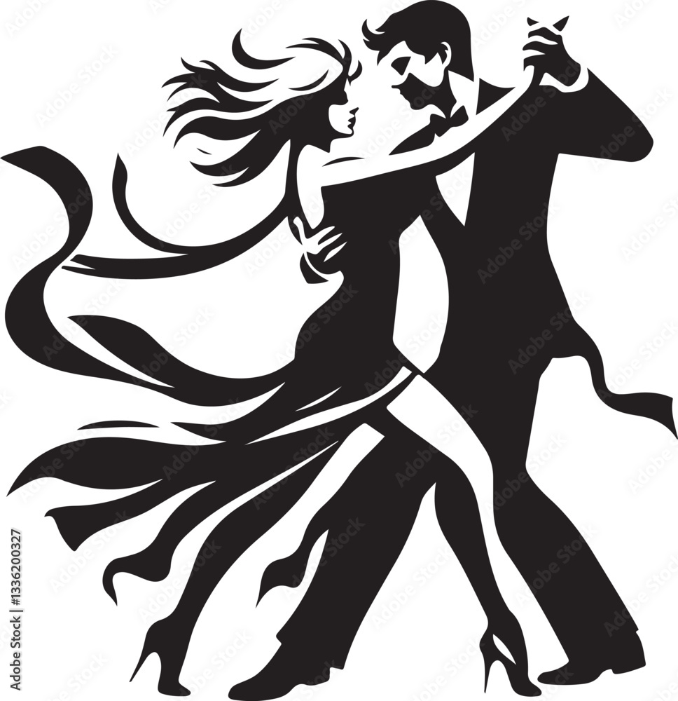 Fototapeta premium Dancing Couple bold line art silhouette design vector.