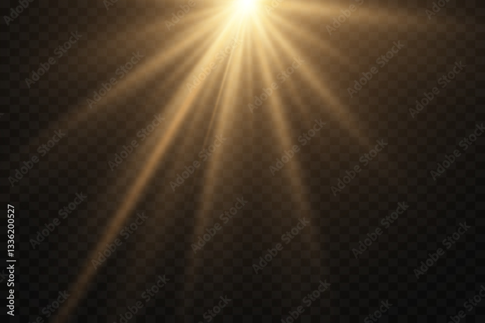 Obraz premium Explosion of the sun shining golden rays. Glare effect, lines, sparkle, explosion. Vector illustration.