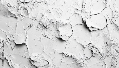 A close up textured view of a cracked white surface
