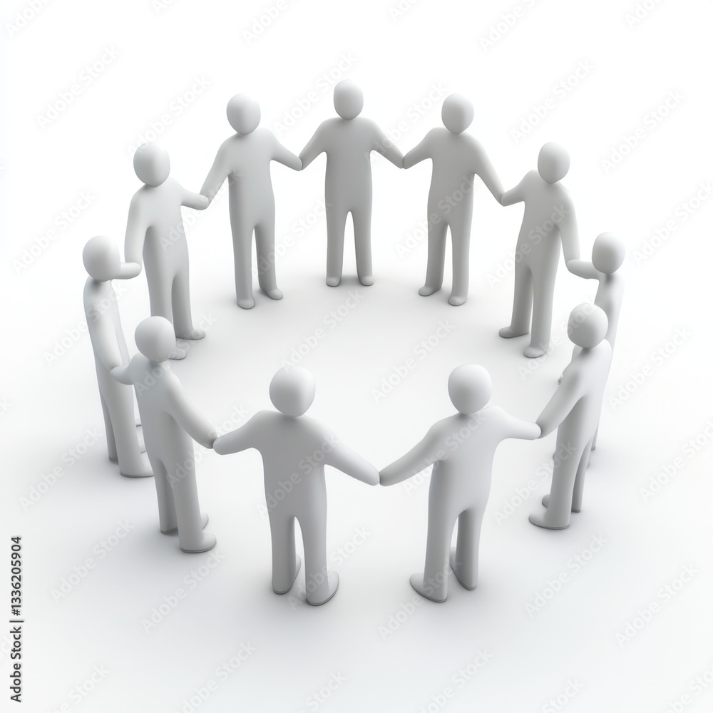 3D Concept of Figures Standing in a Circle Holding Hands Together 3D Concept of Figures Standing in a Circle Holding Hands Together