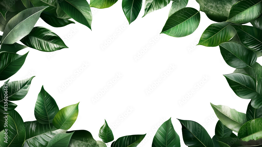 Naklejka premium [Transparent Background PNG]Green Leaves Natural Border Background