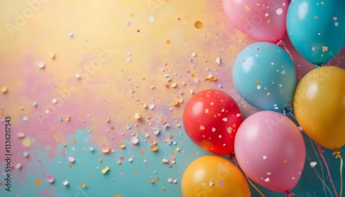 A colorful bunch of helium balloons creates a happy party celebration