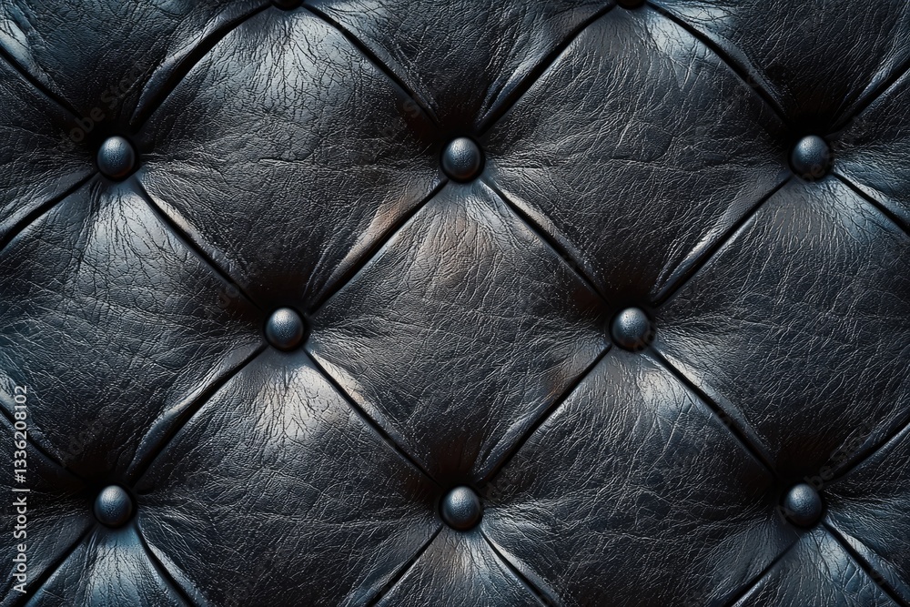 Naklejka premium The luxurious black leather quilted upholstery of a sofa seat