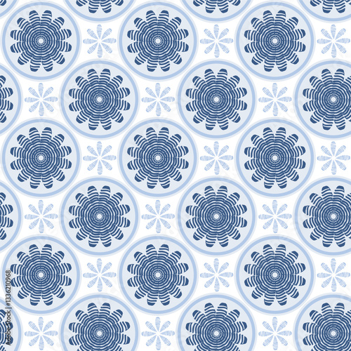 seamless indigo blue theme floral monochrome mandala pattern