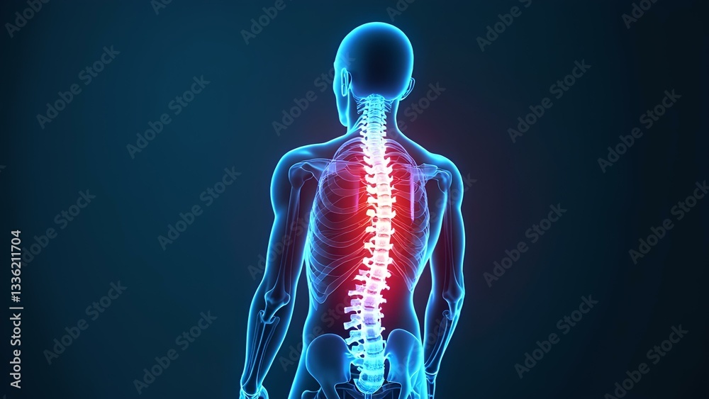 Illustrative Human Spine Highlighted in Red for Medical Education Illustrative Human Spine Highlighted in Red for Medical Education