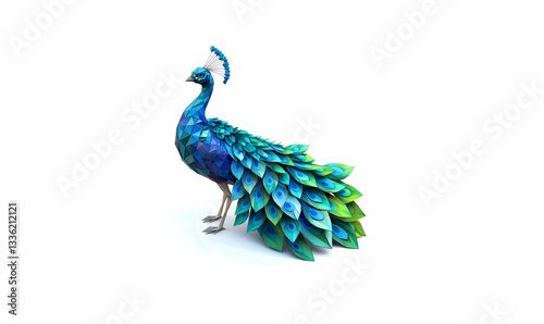 Peacock low poly bird background with abstract polygonal digital design